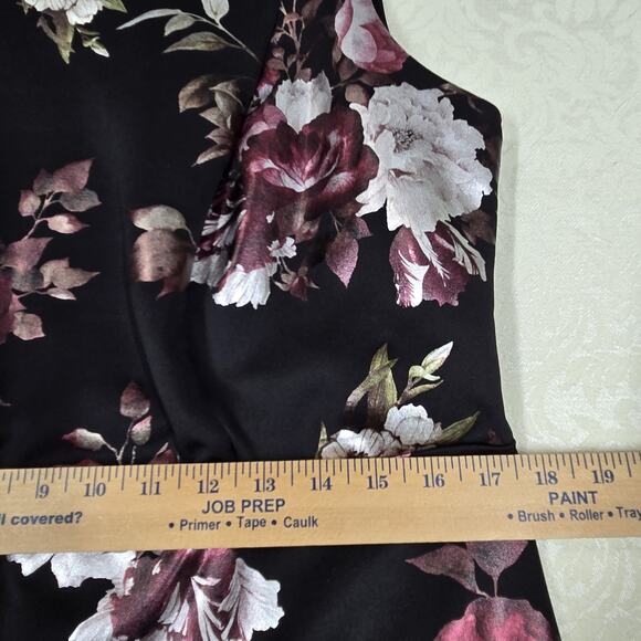 Enfocus High Low Maxi Sheath Dress 14W Black Pink Floral Rose Sleeveless Evening - Picture 11 of 14